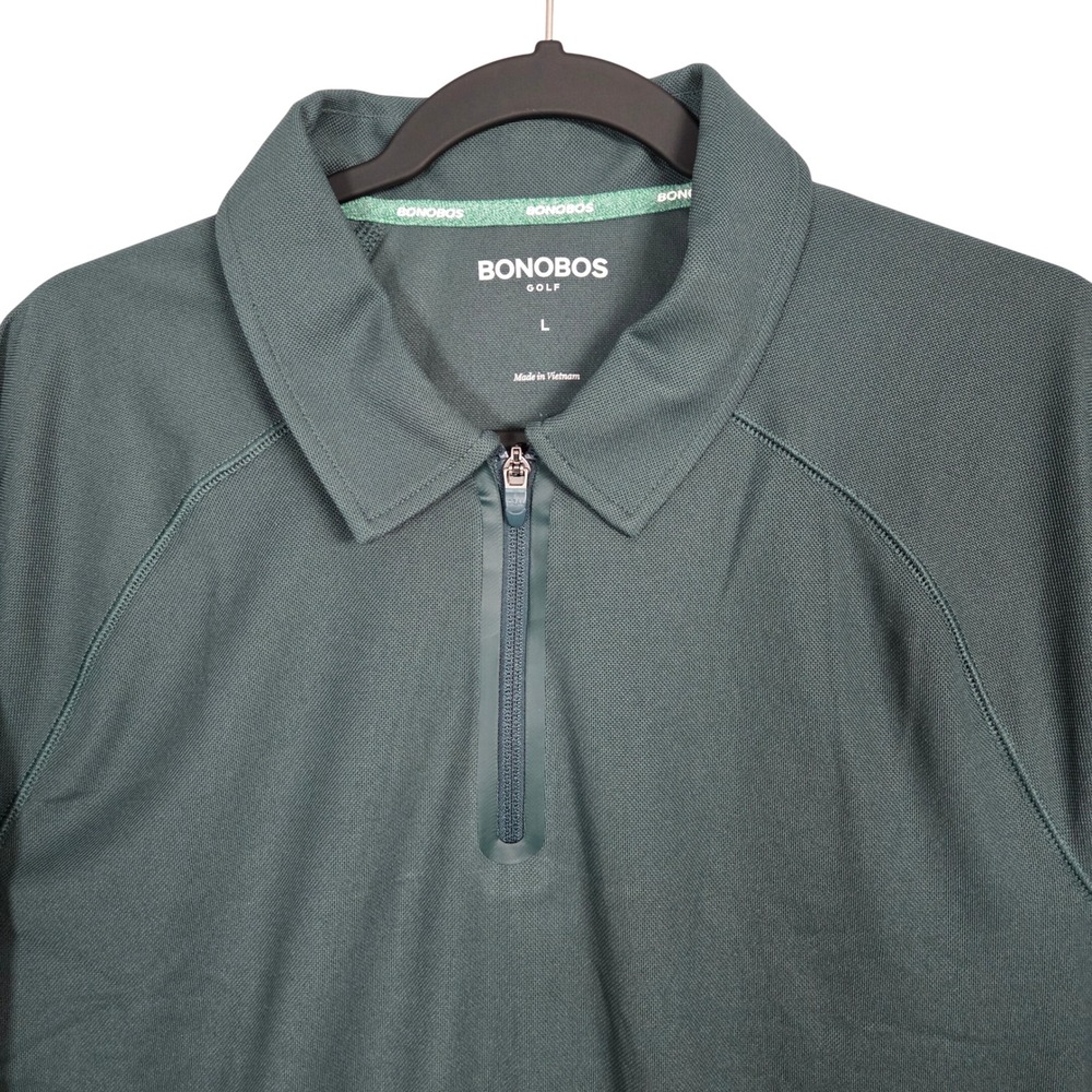 Bonobos Men Large 1/4 Quarter Zip Long Sleeve Golf‎ Polo Green Long Sleeve